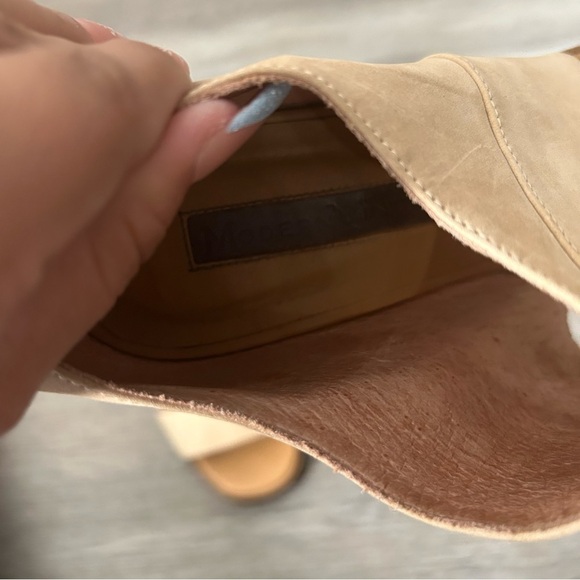Modern Vintage Tan Suede Sandal Heels Block Chunky Heels​​ - Picture 4 of 9